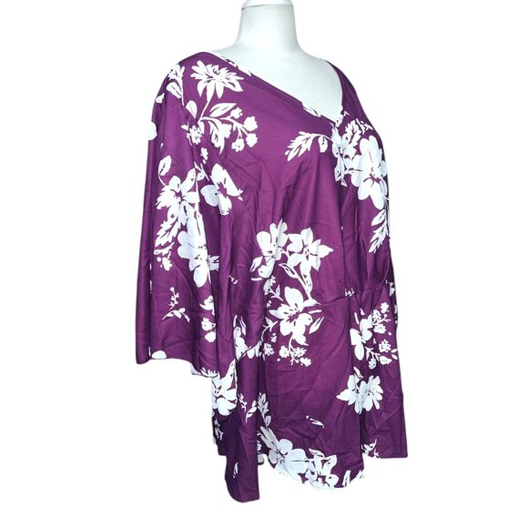 BloomChic Floral Cinched Waist Short Dolman Sleeve Casual Blouse Sz 26 (4XL) - Picture 8 of 8
